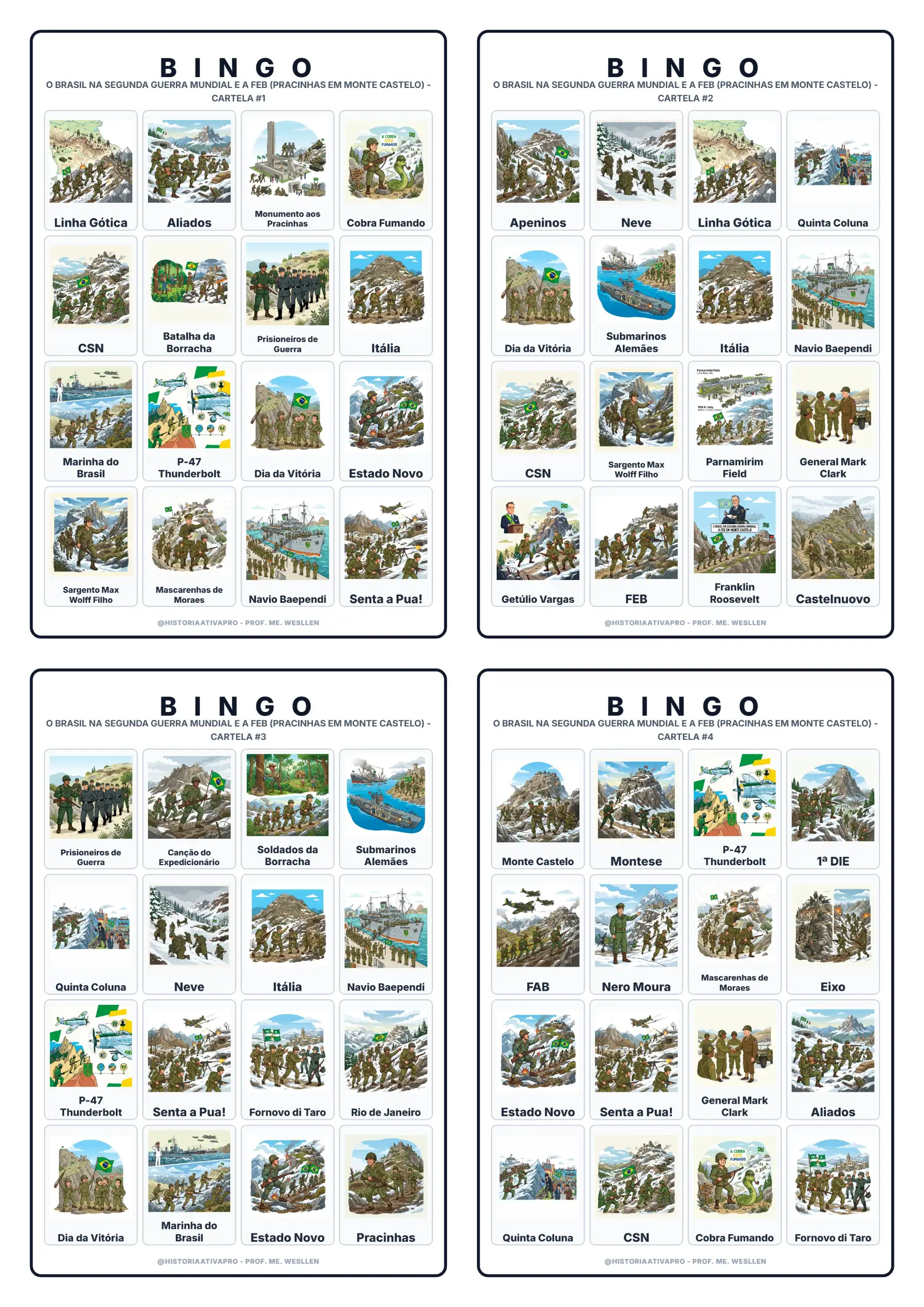 Bingo de História: Brasil na 2ª Guerra e FEB - 9º Ano | História