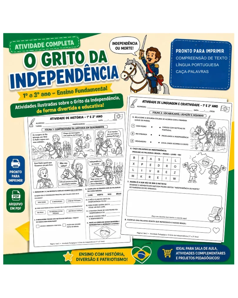 historia em quadrinho + folhinhas de exercicio - 7 de setembro - independência do Brasil historia em quadrinho + folhinhas de exercicio - 7 de setembro - independência do Brasil