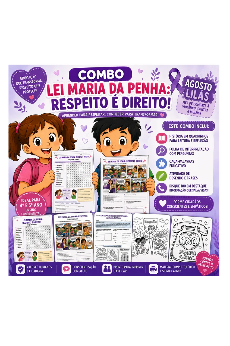 💜 PLR – COMBO LEI MARIA DA PENHA | AGOSTO LILÁS para 4° e 5° anos 💜 PLR – COMBO LEI MARIA DA PENHA | AGOSTO LILÁS para 4° e 5° anos