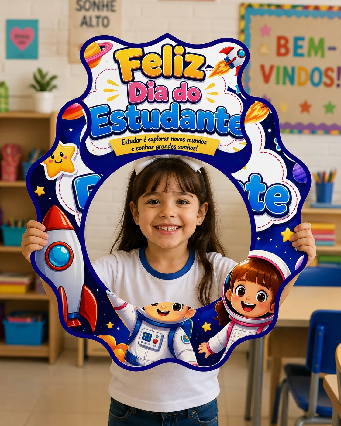 Miniatura 2 de 🚀 Moldura + cartão – Feliz Dia  do Estudante 🎓